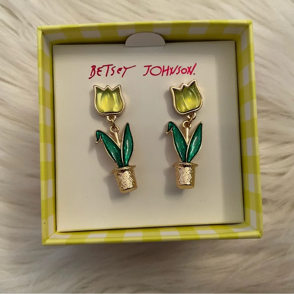 Betsey Johnson Tulip Flowerpot Earrings - New in Box